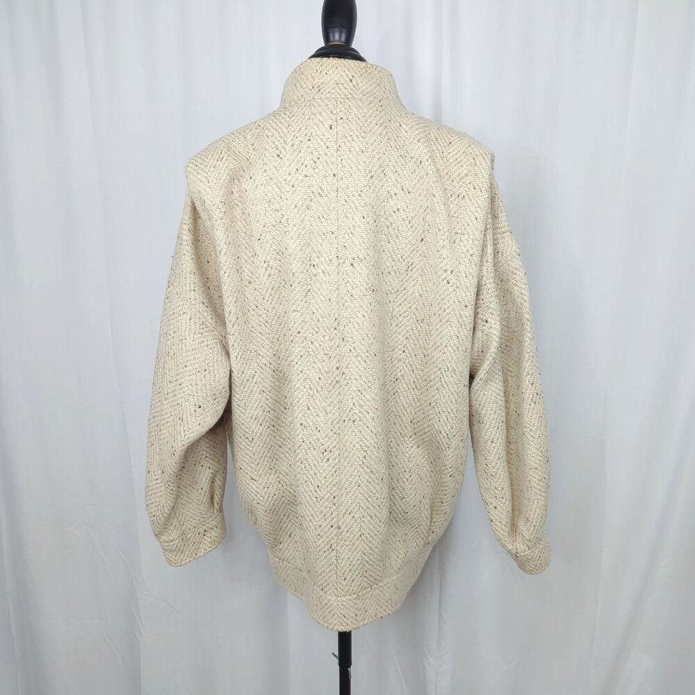 Vintage 80s Cream Tweed Pea Coat Medium PLC Wool Short Oatmeal - Picture 8 of 12